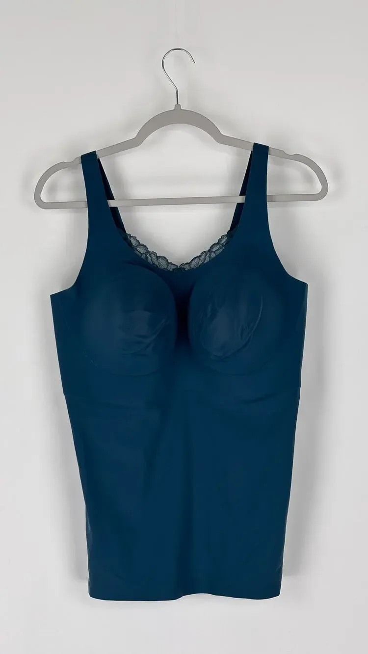 Evelyn Bobbie V Neck Lace Trim Seamless Bra Cami Blue Womens Size 2XL New